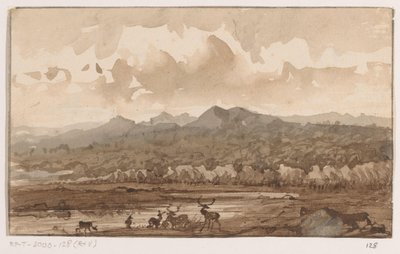 Paysage de montagne avec des cerfs - Johannes Tavenraat (signed by artist)