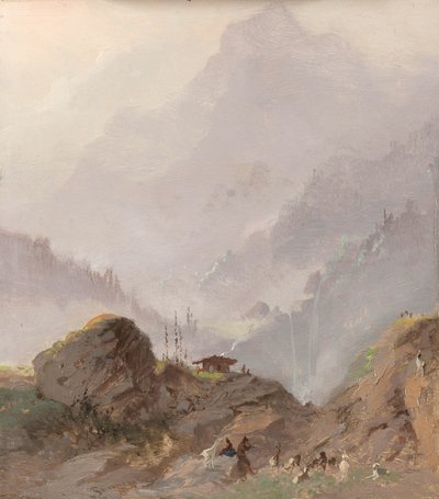 Paysage de montagne au Tyrol avec chamois - Johannes Tavenraat