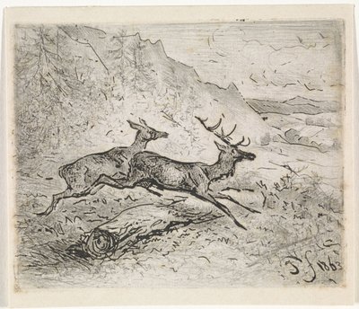 Deux cerfs en marche - Johannes Tavenraat