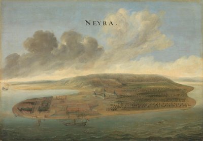 Deux vues des postes de traite de la Compagnie néerlandaise des Indes orientales : Lawec au Cambodge et Banda dans les Moluques du Sud - Johannes Vinckboons (attributed to)