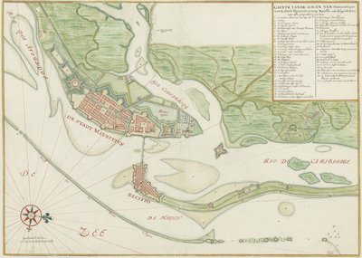 Carte aquarelle de la ville de Recife (Brésil) au XVIIe siècle - Johannes Vingboons