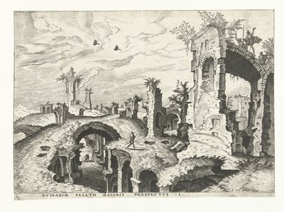 Vue des ruines sur le Palatin à Rome (Ruines romaines, 1561) - Johannes of Lucas van Doetechum (attributed to)