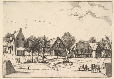 Village de campagne, archers au premier plan - Johannes van Doetecum I