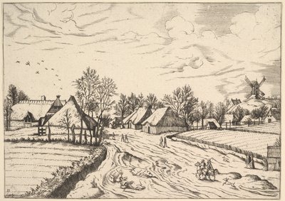 Village de campagne avec moulin à vent de Multifariarum casularum ruriumque lineamenta curios..., 1559-61 - Johannes van Doetecum I