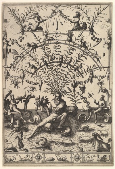 Décoration grotesque moderne avec un dieu de la rivière - Johannes van Doetecum I