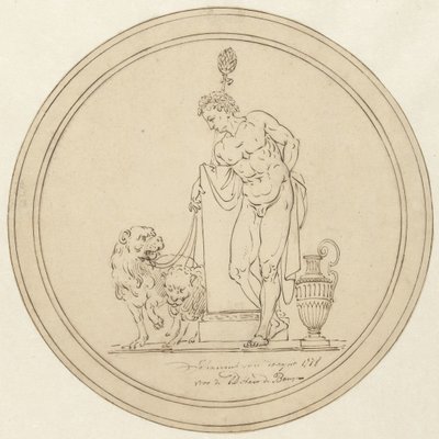 Figure allégorique masculine, debout avec deux lions - Johannes van Dregt