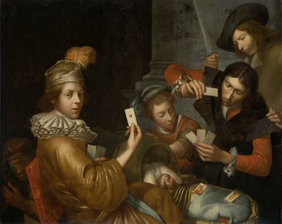Le Jeu de Cartes sur le Berceau : Allégorie - Johannes van Wijckersloot (attributed to)