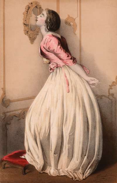 Belle fille embrassant son reflet dans le miroir - John (after) Brandard