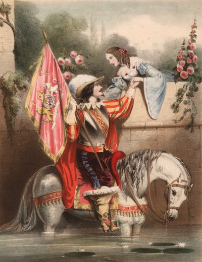 Regarde par-dessus le mur du jardin Kate - soldat sur un cheval blanc rencontrant son amour - John (after) Brandard