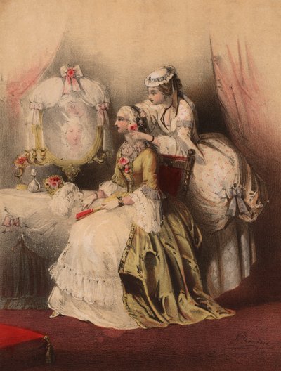 Marie-Antoinette avec sa femme de chambre (lithographie en couleur) - John (after) Brandard