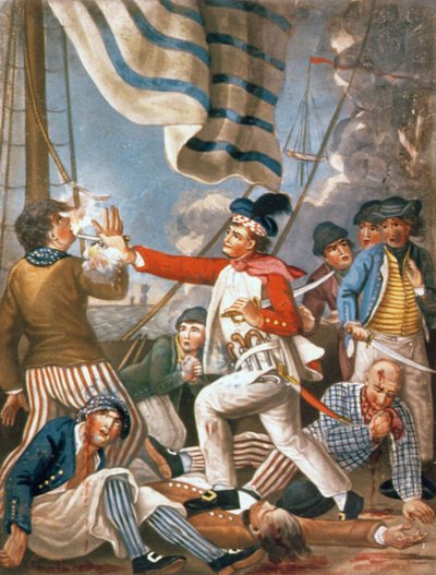 John Paul Jones tirant sur un marin qui avait tenté de baisser ses couleurs lors d