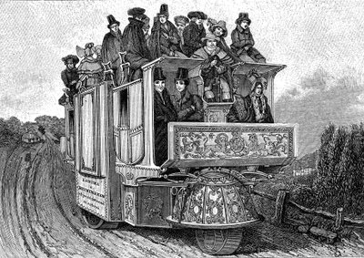 Voiture mécanique à trois roues par Dr. William Church, construite à Birmingham en 1833. Gravure 1895 - John (after) Cooke