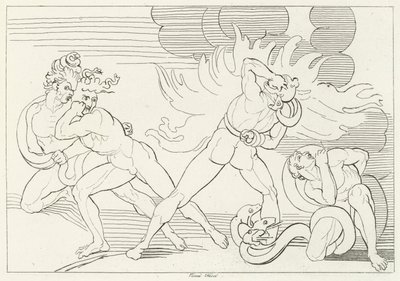Les Serpents enflammés, Enfer, Chant 24 (gravure) - John (after) Flaxman