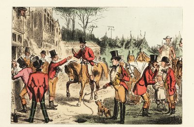 Un chasseur en habit rouge rejoint d