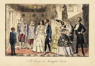 Gentleman anglais et dames annoncés avant le dîner dans une grande maison - John (after) Leech