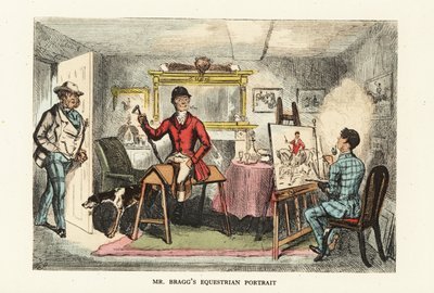 Gentleman anglais en tenue de chasse faisant peindre son portrait - John (after) Leech
