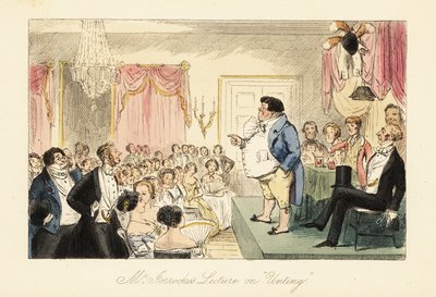 Épicier anglais donnant une conférence sur la chasse dans une grande salle de la taverne Dragon - John (after) Leech