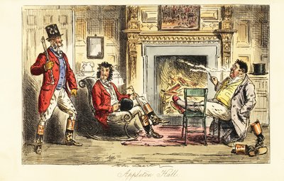 Chasseurs de renards se relaxant devant un feu dans un grand manoir après une chasse - John (after) Leech
