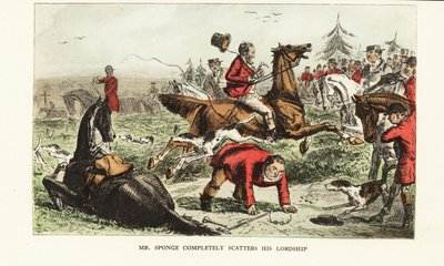 Chasseur perdant le contrôle de son cheval pendant une chasse au renard - John (after) Leech