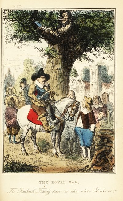 Le roi Charles II caché dans un chêne à Boscobel Wood, après la bataille de Worcester - John (after) Leech