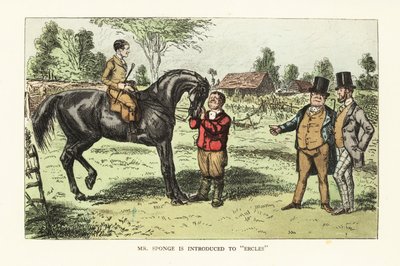 Deux gentlemen anglais évaluant un cheval dans un paddock - John (after) Leech