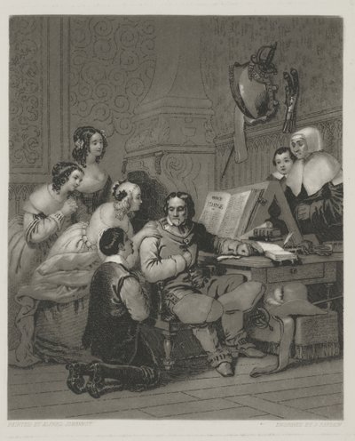 La Famille de Cromwell intercédant pour la vie de Charles Ier, gravure par Alfred Johannot - John (after) Sartain