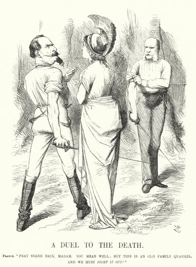 Caricature de Punch : Un duel à mort - la guerre franco-prussienne (gravure) - John (after) Tenniel