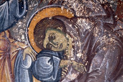 Figure de saint, détail de fresque dans l