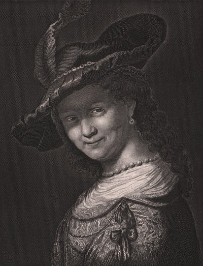 Portrait de Saskia van Uylenburgh (1612-1642), épouse de Rembrandt, gravure par L Raab d