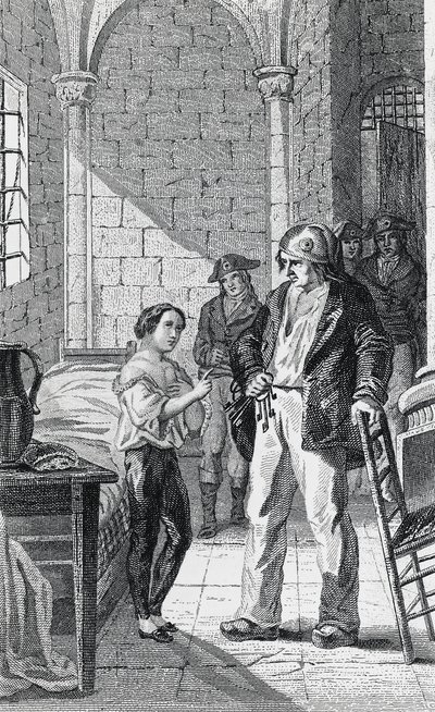 Le Dauphin Louis Charles et son gardien Antoine Simon dans la prison du Temple, gravure de Philippoteaux et Girardet, Révolution française, France - Walter Charles Mills
