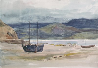 Scène de côte vallonnée avec bateaux, XIXe siècle - John Absolon