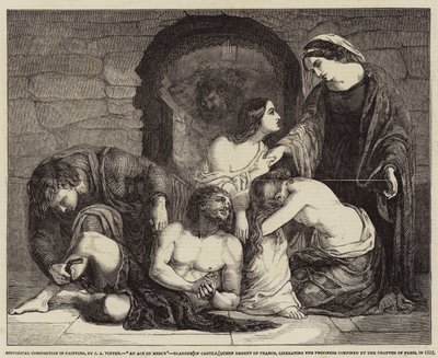 Composition historique en peinture, Un acte de miséricorde, Blanche de Castille, reine régente de France, libérant les prisonniers enfermés par le chapitre de Paris, en 1512 - John Alfred Vintner