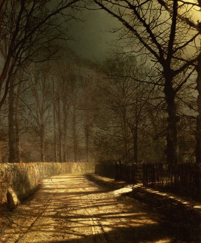 Un chemin au clair de lune. Deux amoureux à une porte - John Atkinson Grimshaw