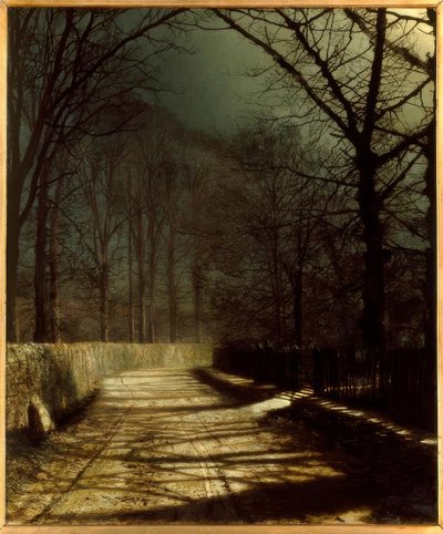 J.A.Grimshaw, Allée au clair de lune avec deux amoureux près d