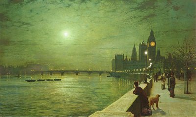 Réflexions de lumière sur la Tamise à Westminster - John Atkinson Grimshaw