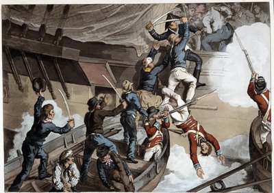 Collision, début du 19ème siècle dans « Anecdotes historiques, militaires et navales... » par Edward Orne - John Augustus Atkinson