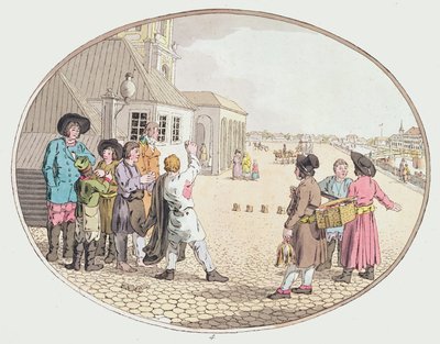 Scène de village russe, début du 19e siècle (gravure à la main) - John Augustus Atkinson