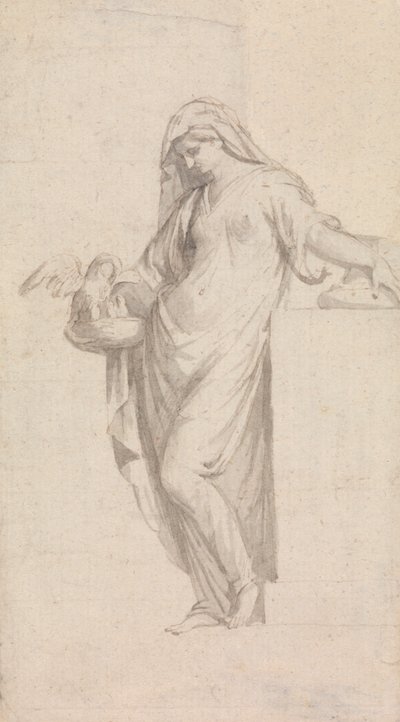 Figure féminine allégorique : piété tenant un nid de pélicans - John Bacon