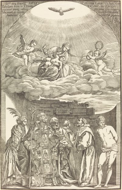 La Vierge dans les nuages et six saints - John Baptist Jackson after Titian