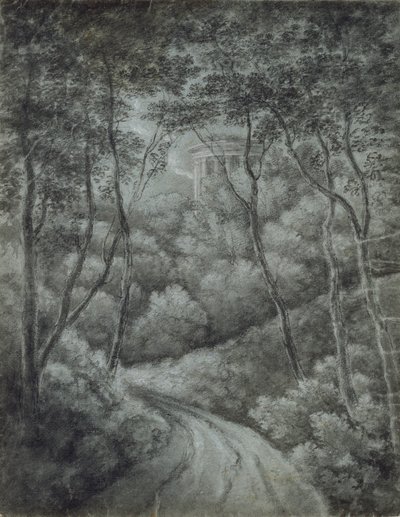 Paysage avec un Chemin à travers une Forêt et un Temple Classique - John Baptist Malchair