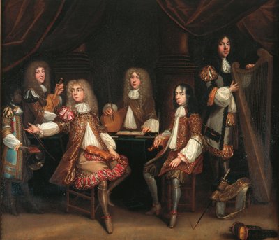 La Chambre Rouge, groupe de portrait de gentlemen avec instruments de musique, traditionnellement dit représenter le ministère Cabal du roi Charles II - John Baptist de Medina