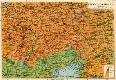 Carte de la frontière austro-italienne, Première Guerre mondiale, c1920 - John Bartholomew and Son