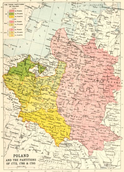 La Pologne et les partages de 1772, 1793 et 1795, vers 1920 - John Bartholomew and Son