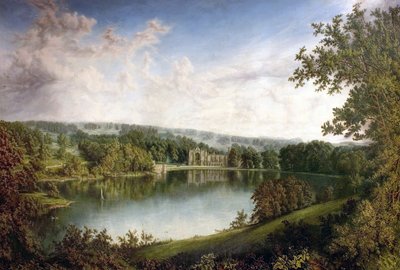 Abbaye de Newstead, Nottinghamshire, depuis le lac supérieur, 1866 - John Bell