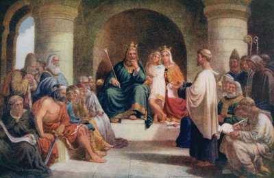 Le roi Alfred (849-99) soumettant ses lois au Witan, illustration de 