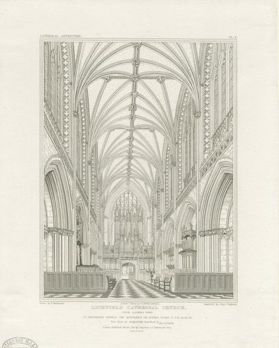 Intérieur de la cathédrale de Lichfield - Chœur : gravure, vers 1820 - John Britton