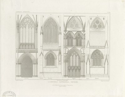 Intérieur de la cathédrale de Lichfield - Nef et chœur : gravure, vers 1819 - John Britton