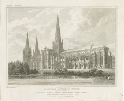 Cathédrale de Lichfield - Vue du sud-est (gravure) - John Britton