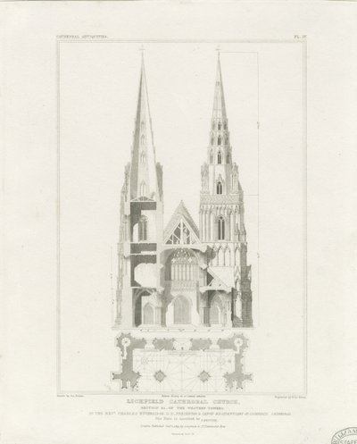 Cathédrale de Lichfield - Façade ouest : gravure, nd [vers 1819] - John Britton