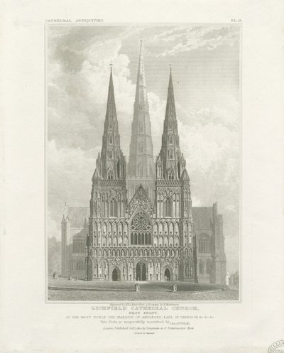 Cathédrale de Lichfield - Façade Ouest (gravure, vers 1820) - John Britton